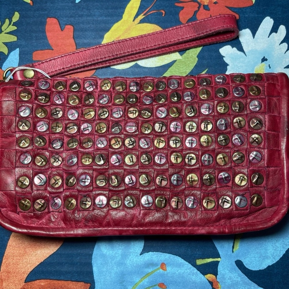 Red Leather Wallet Wrist-let with Zipper